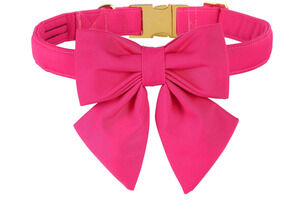 Hot Pink Dog Collar with Cute Rose Red Solid Bow Tie Gold Buckle Size Small New